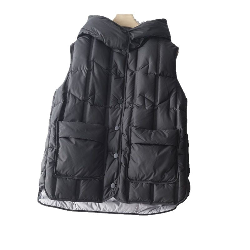 Women's Lightweight Warm Seamless Adhesive Hooded Down Sleeveless Vests