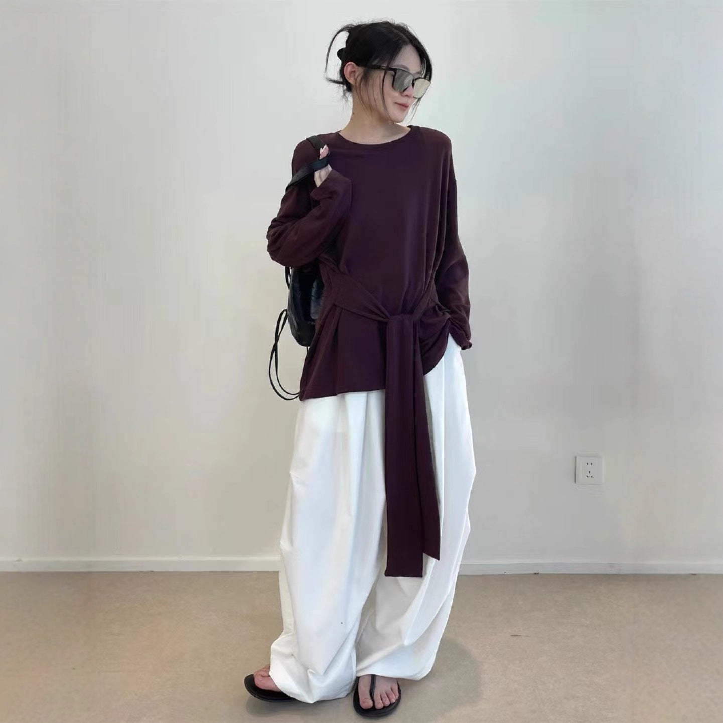 Women's Long Sleeve Round Neck Pure Color Blouses