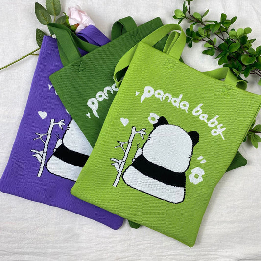 Women's Panda Knitted Large Capacity Hand Carrying Shoulder Bags