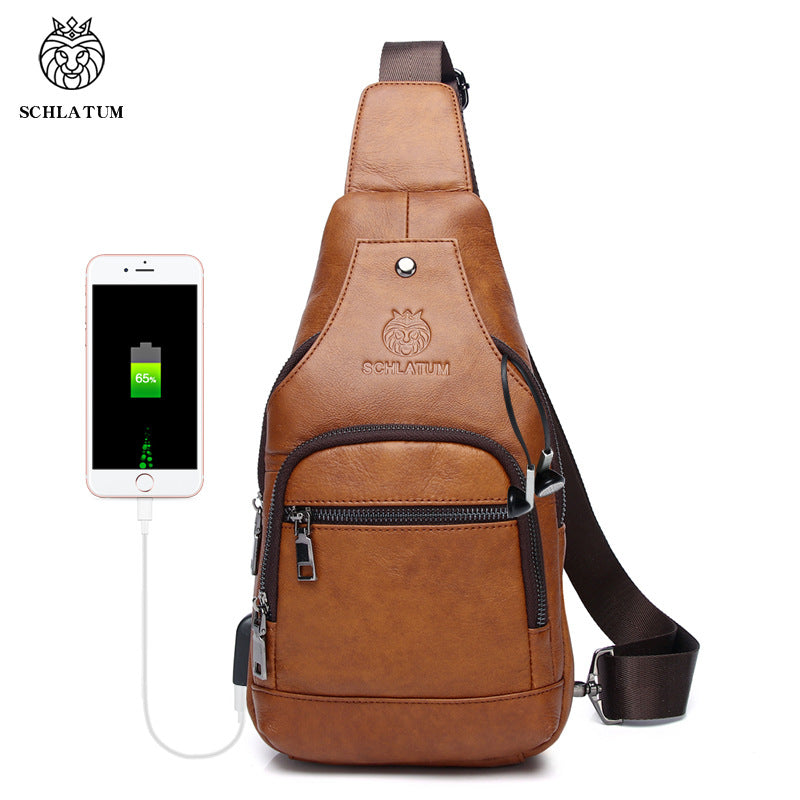 Men's First Layer Cowhide Genuine Leather One Men's Chest Bags