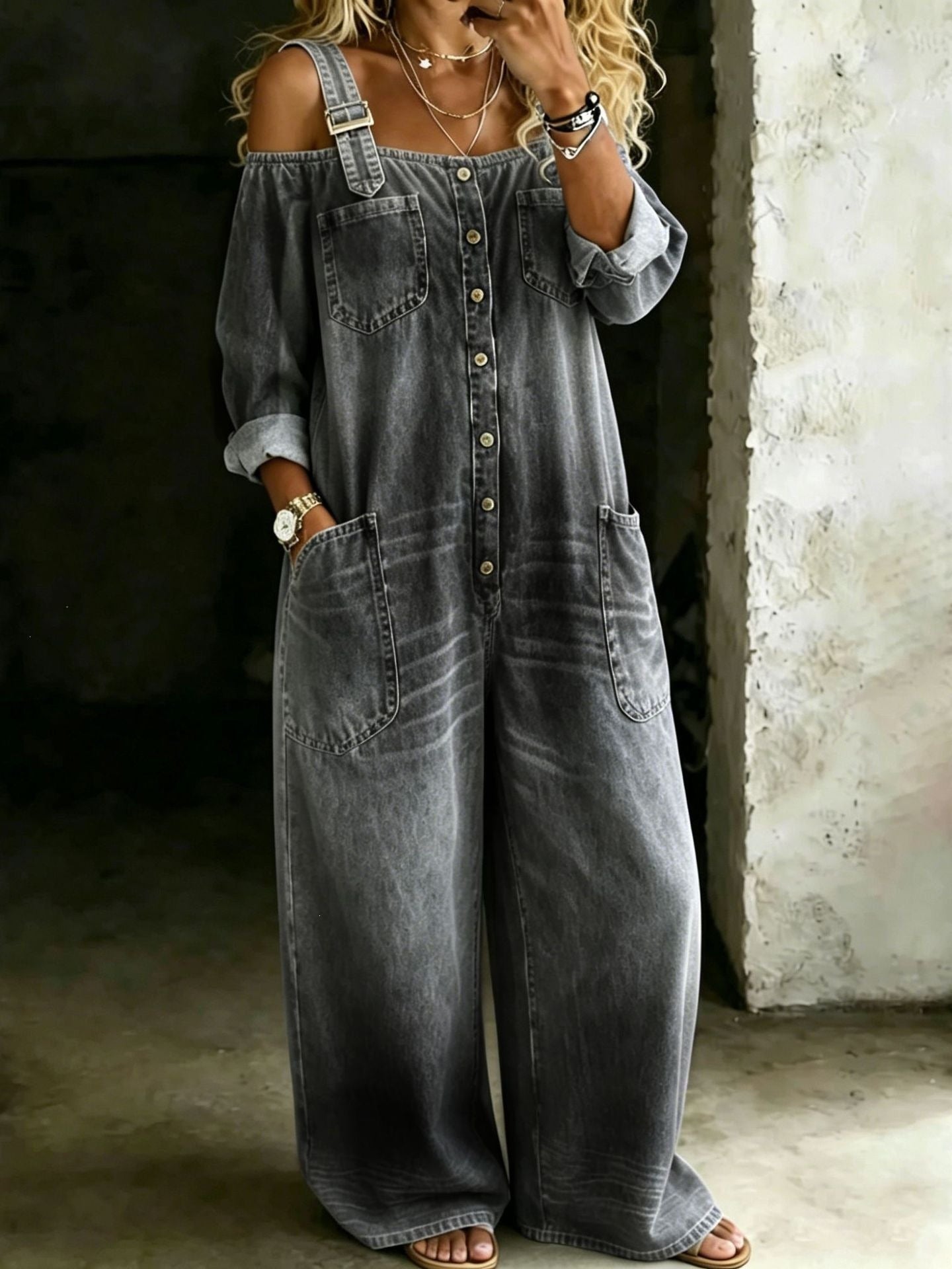 Unique Stylish Women's Fashion Single-breasted Overalls Women's Jumpsuit/clothing
