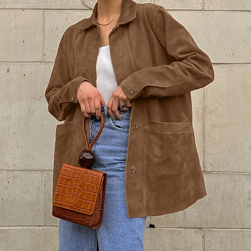 British Style Suede Loose Casual Autumn Blazers