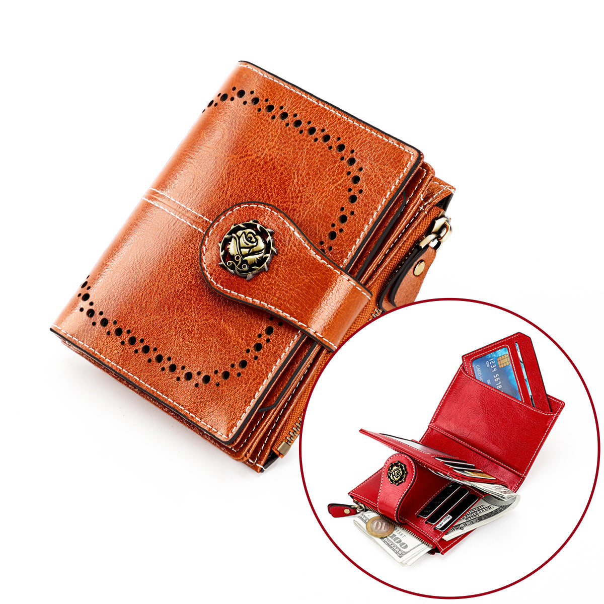Women's Swiping Short Retro Oil Wax Skin Coin Purses