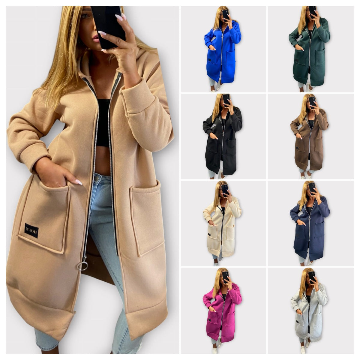 Knit Hooded Dress Brushed Hoody Casual Fashion Large Pocket Women's Sweater, Sweater
