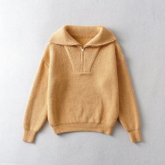 Women's Spring Fashion Polo Collar Zipper Thickening Sweaters
