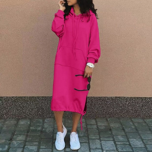 Women's Simple Fashion Street Long Pocket Hooded Drawstring Women's Sweater, Sweater