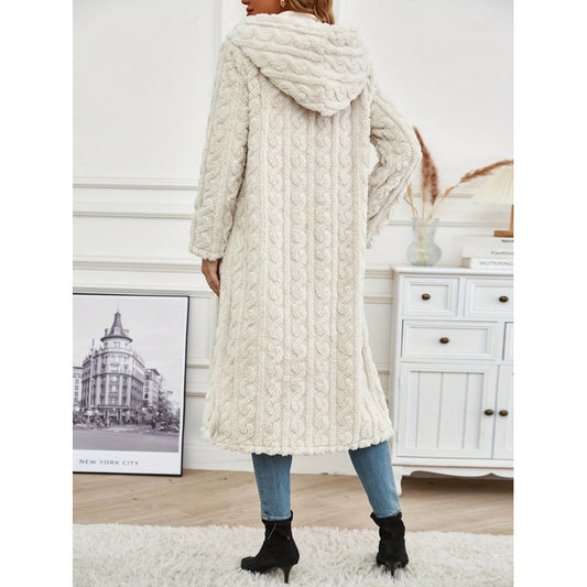 Women's Fashionable Long Solid Color Sleeve Hooded Coats