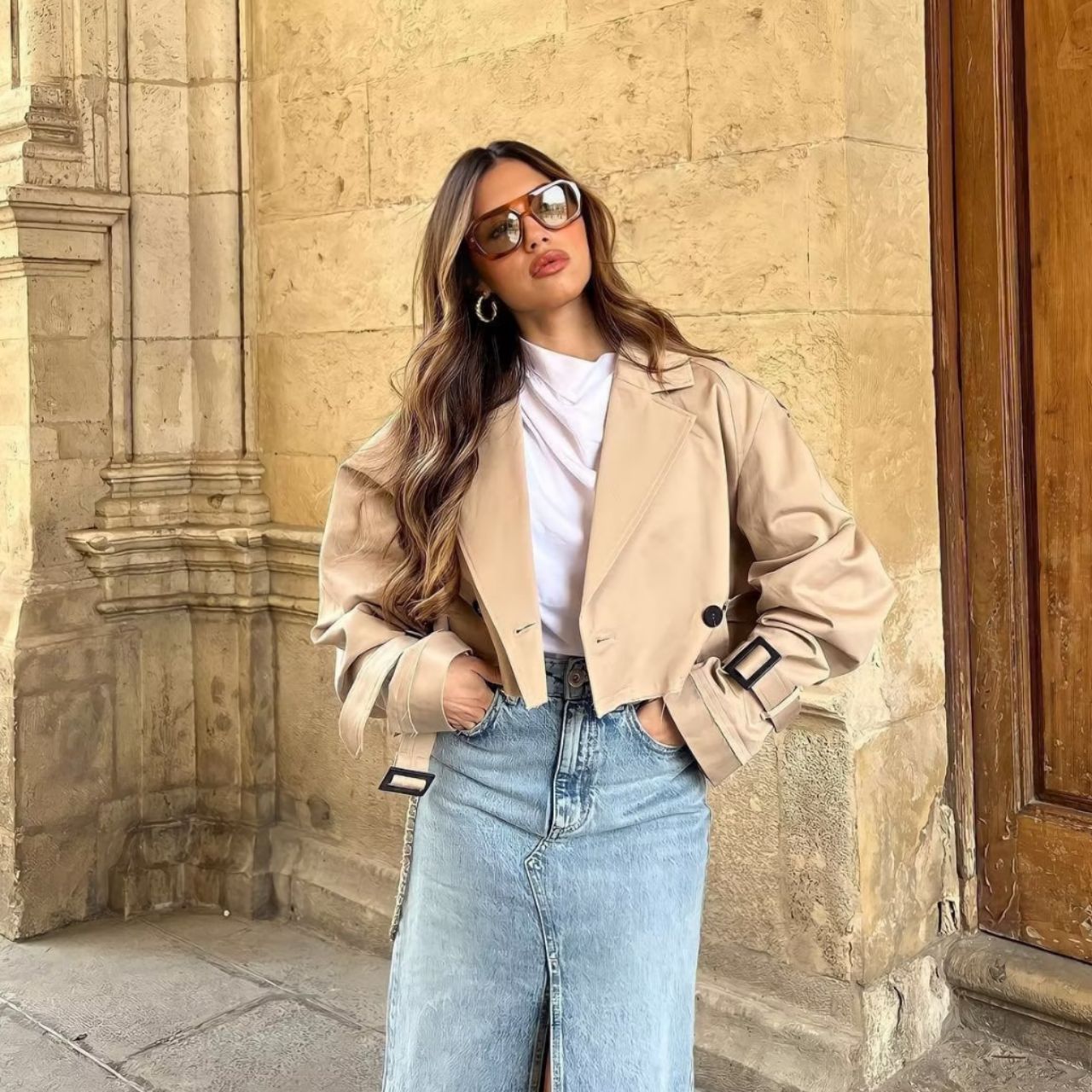 Women's New Spring Cropped Trench Belt Coats