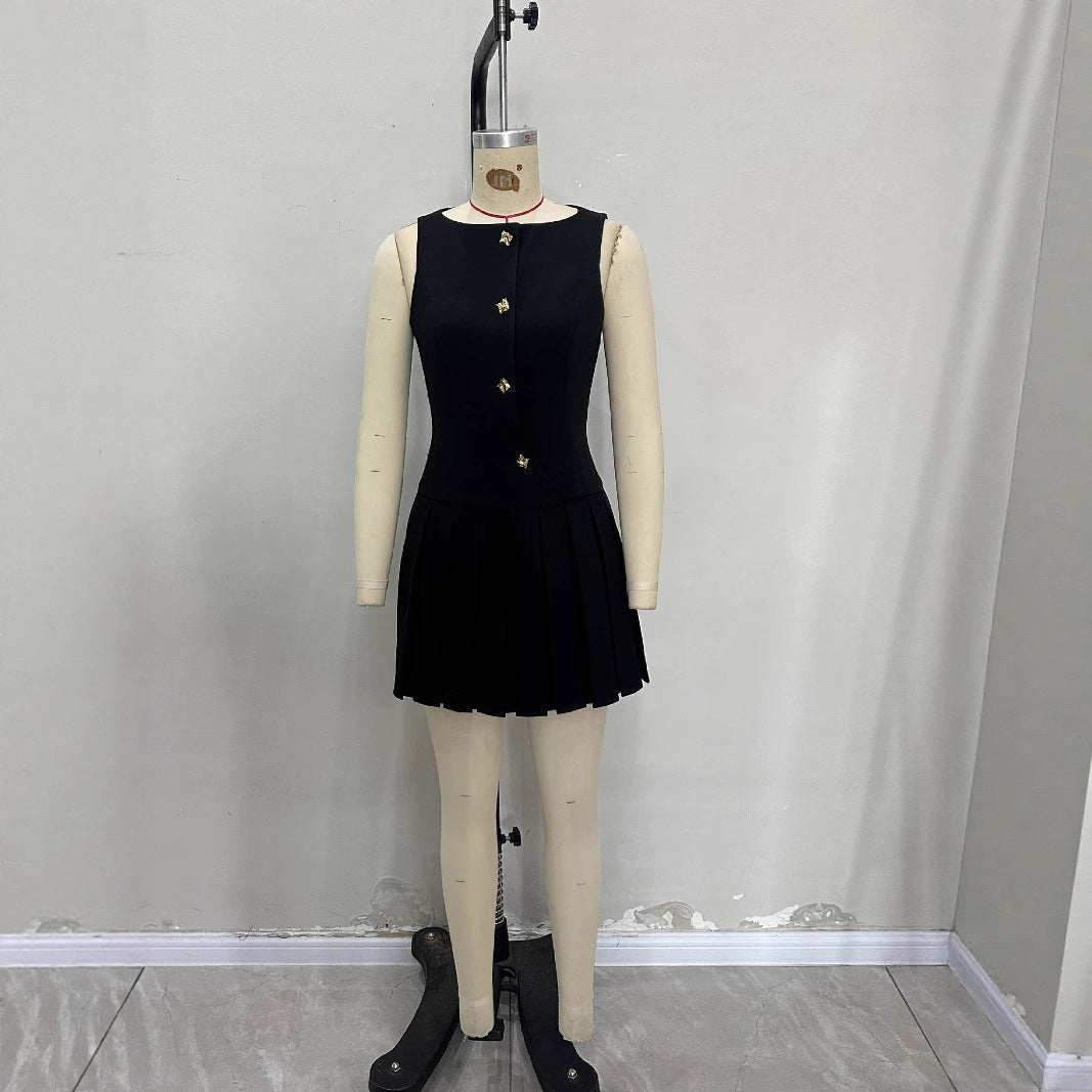 Women's Hem Pleated Waist Tight Solid Color Dresses