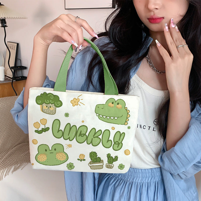 Women's Cute Cartoon Canvas Tutorial Lunch Size Handbags