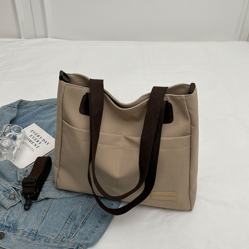 Women's Large Capacity Fashionable Simple Texture Class Tote Bags