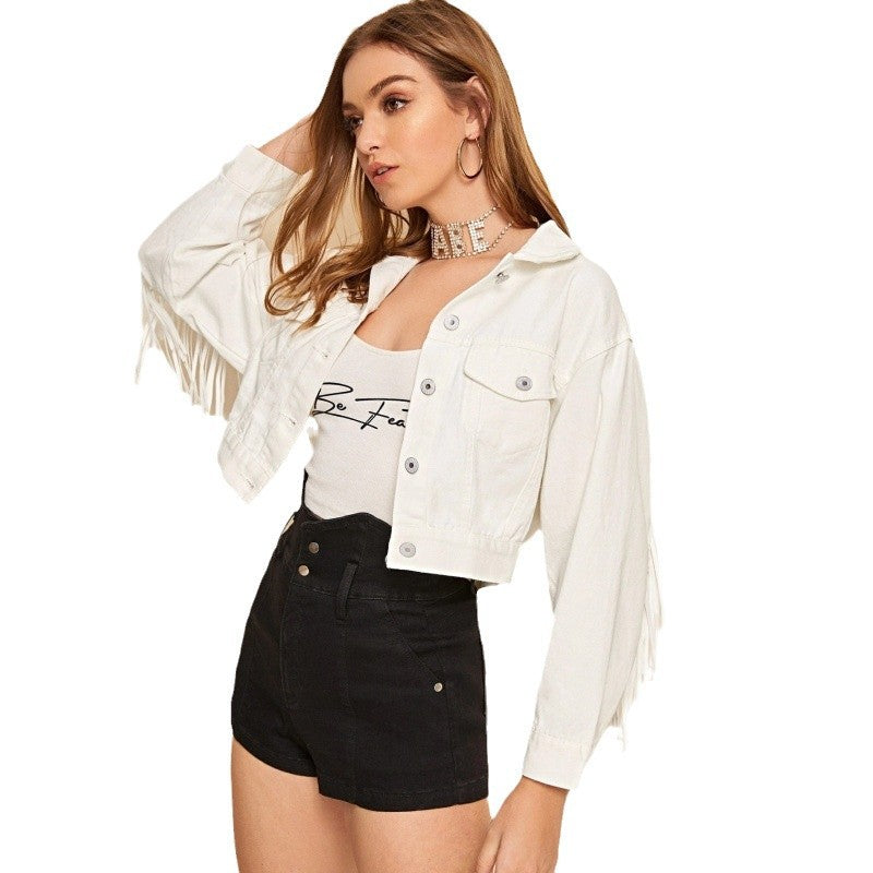Women's Unique Denim Chic White Tassel Shorts