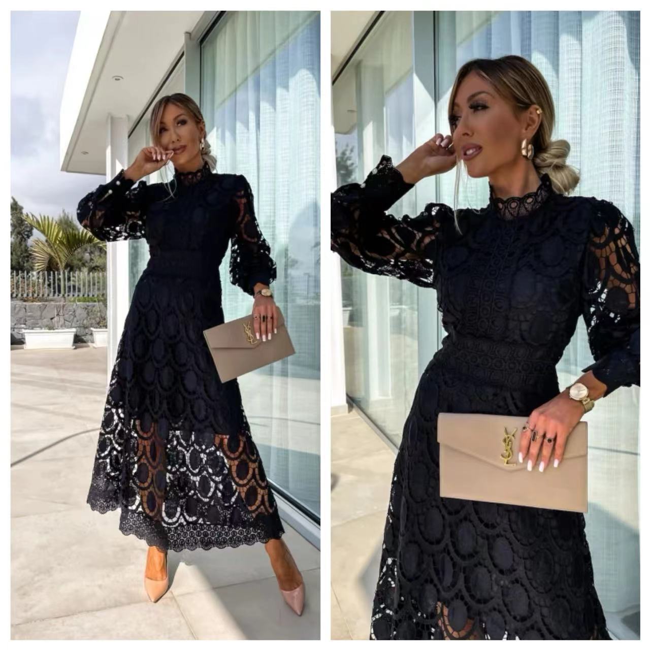 Collar Puff Sleeve Waist Slimming Dress Dresses