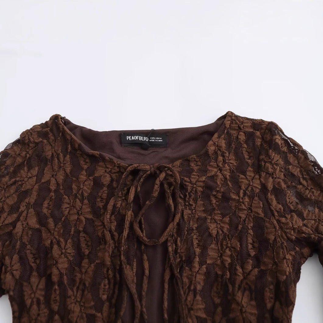 Women's Temperament Crew Neck Flare Sleeve Lace Dresses