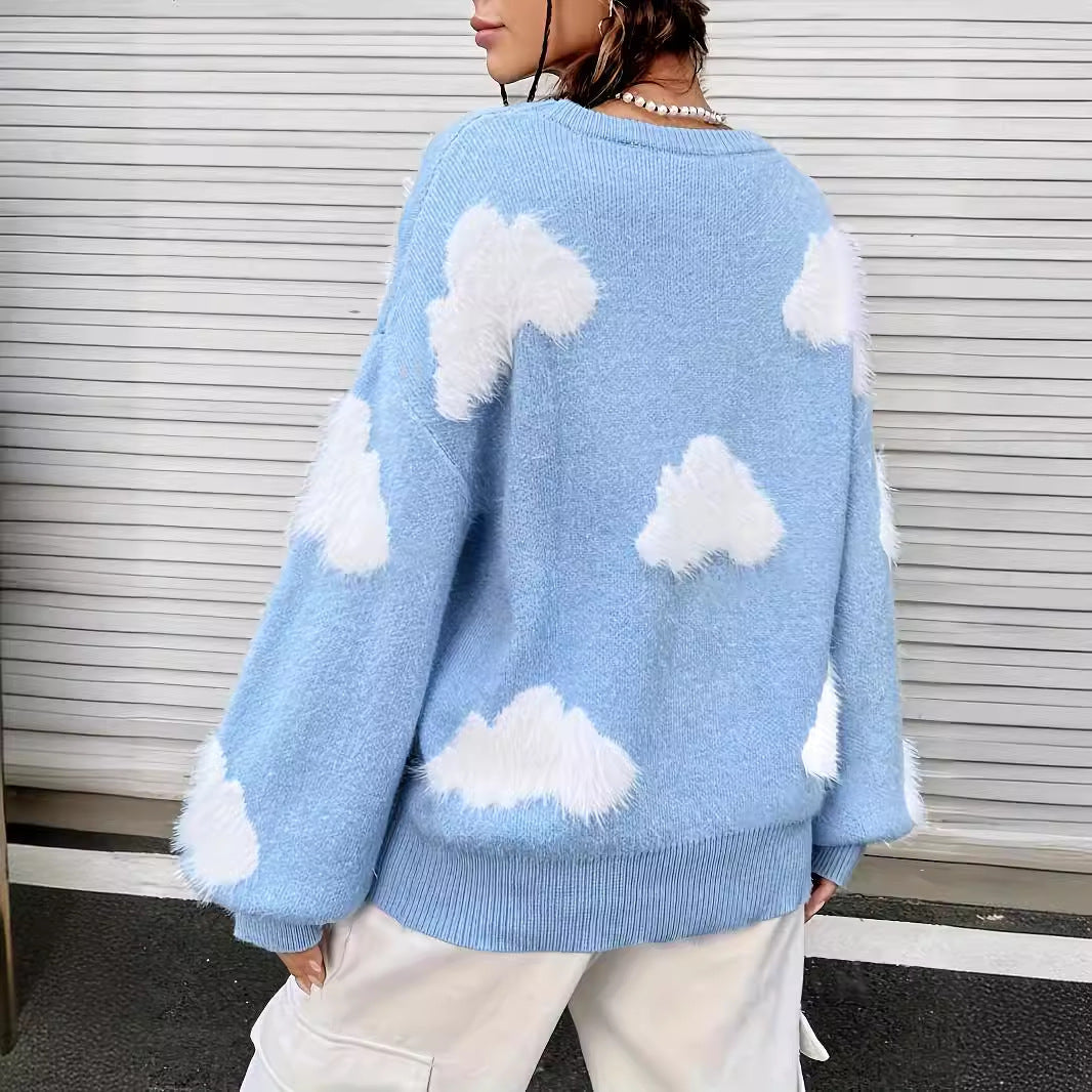 Gentle Pattern Round Neck Knitted Loose Sweaters