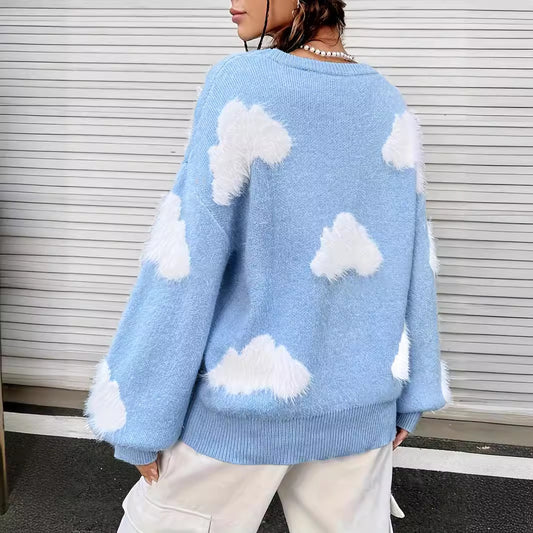 Gentle Pattern Round Neck Knitted Loose Sweaters