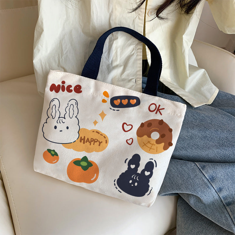 Women's Cute Cartoon Canvas Tutorial Lunch Size Handbags