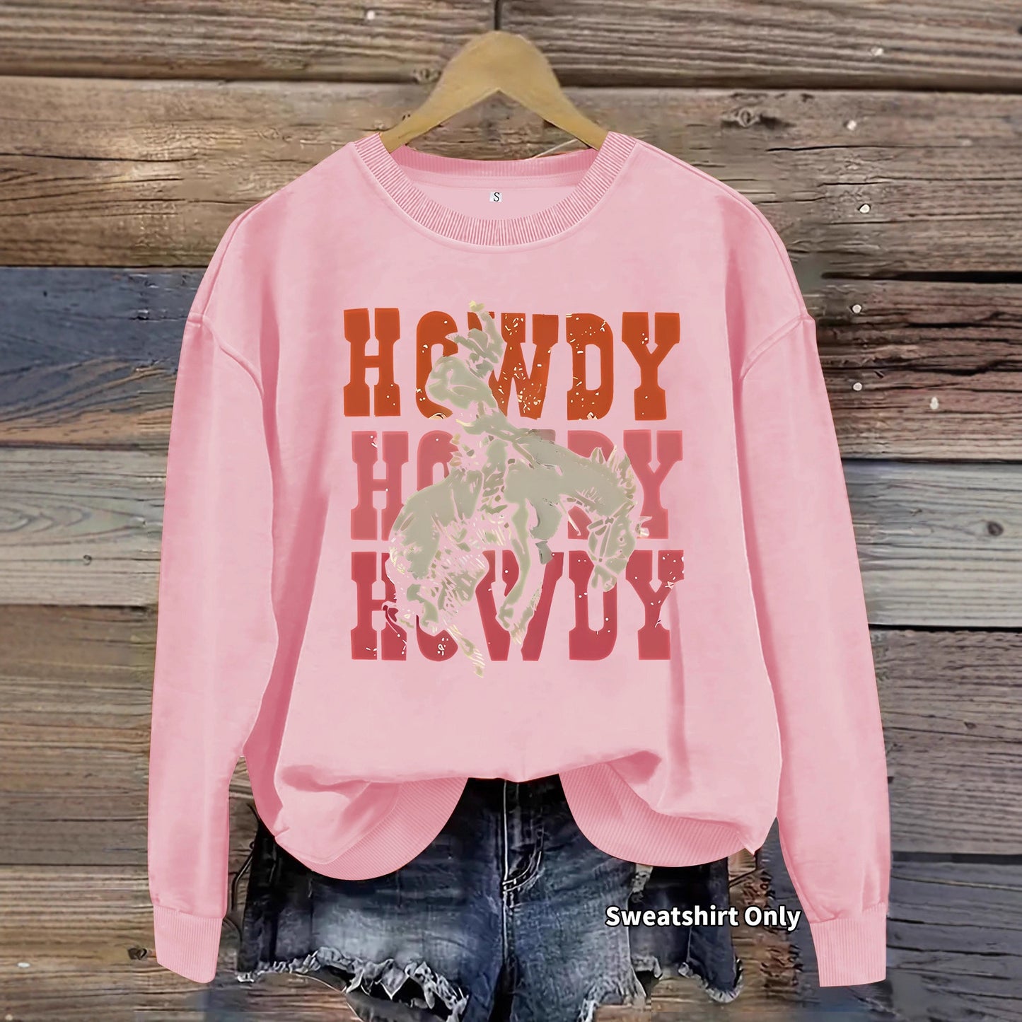 Riding Denim Printing Round Neck Fashion Women's Sweater, Sweater