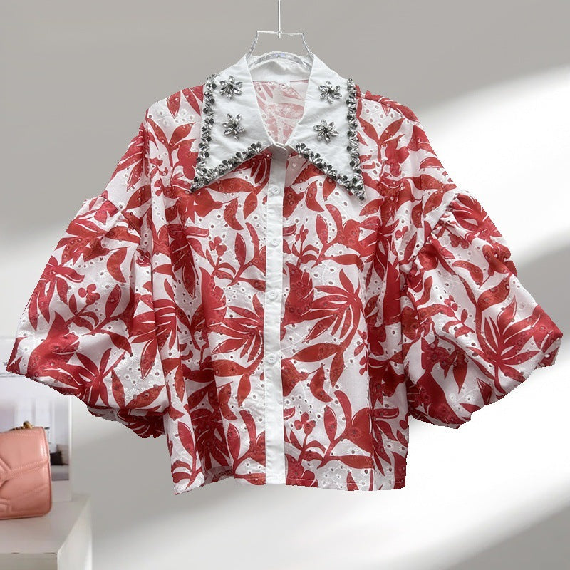 French Style Fashionable Design Sense Diamond Blouses