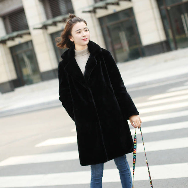 Women's Fur Integrated Imitation Marten Overcoats Mid-length Coats