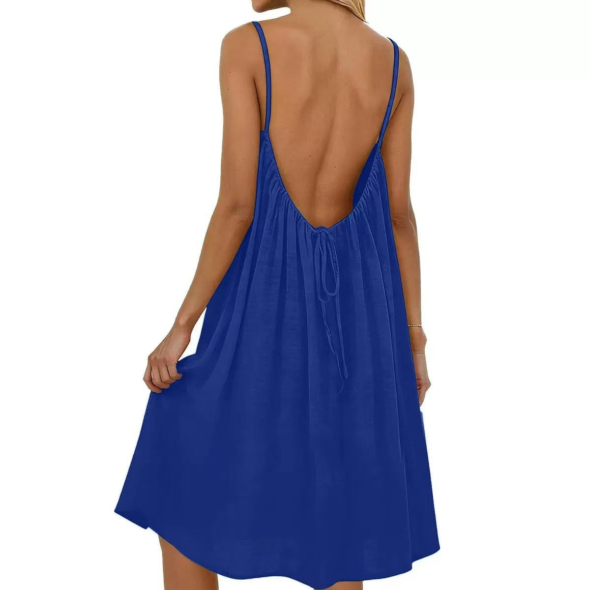 Women's Ice Silk Wrinkle Solid Color Pleating Backless Slip Dress