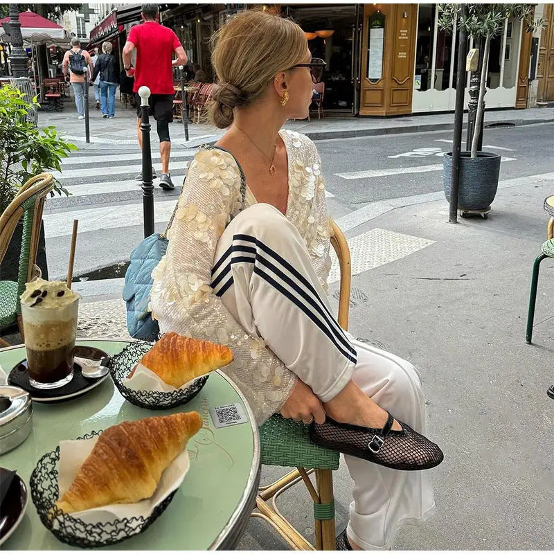 Women's Slouchy Sequin Decorative Kimono Long-sleeved Blouses