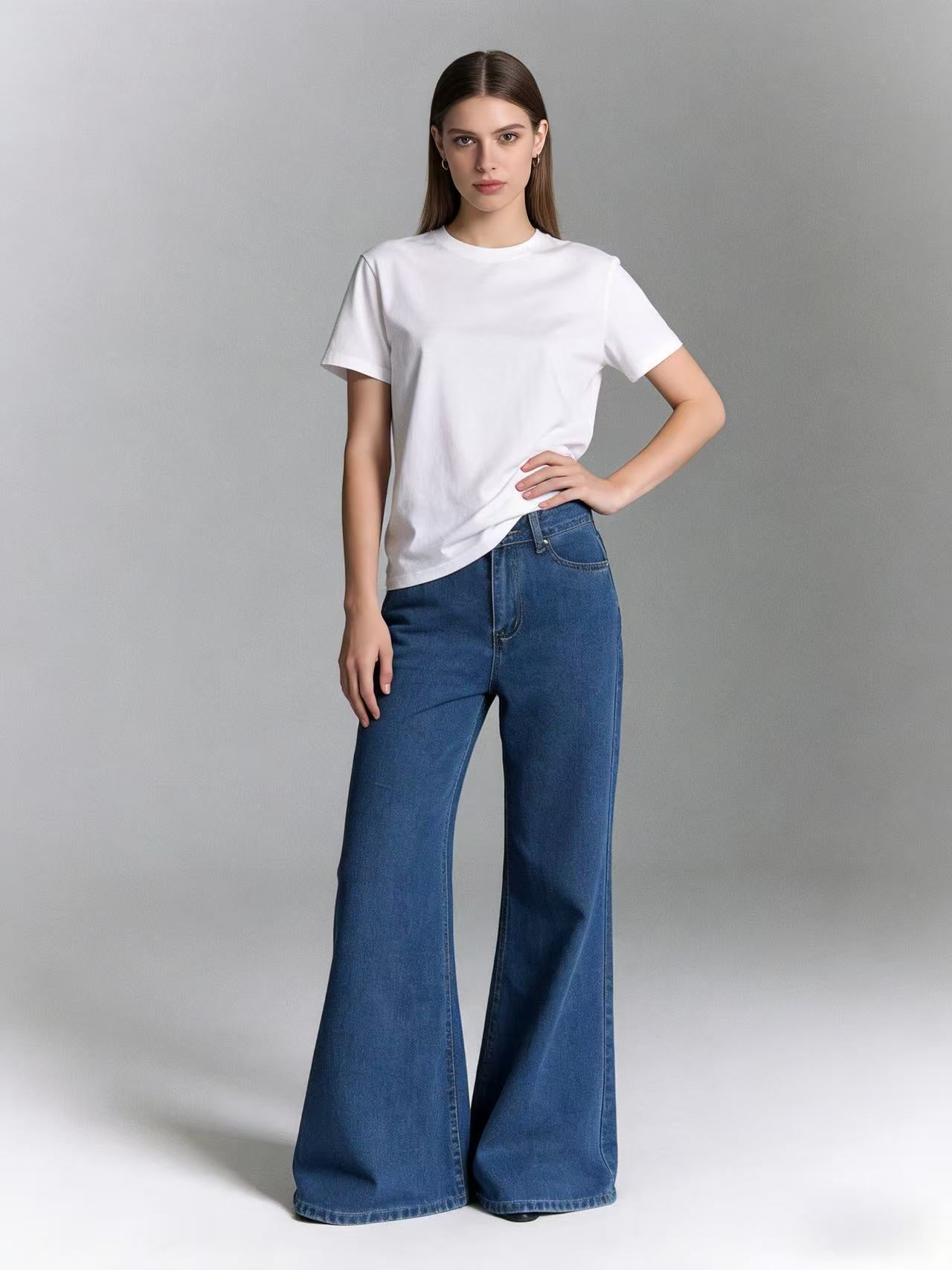 Women's High Waist Wash Skinny Loose Wide Leg Women's Jeans