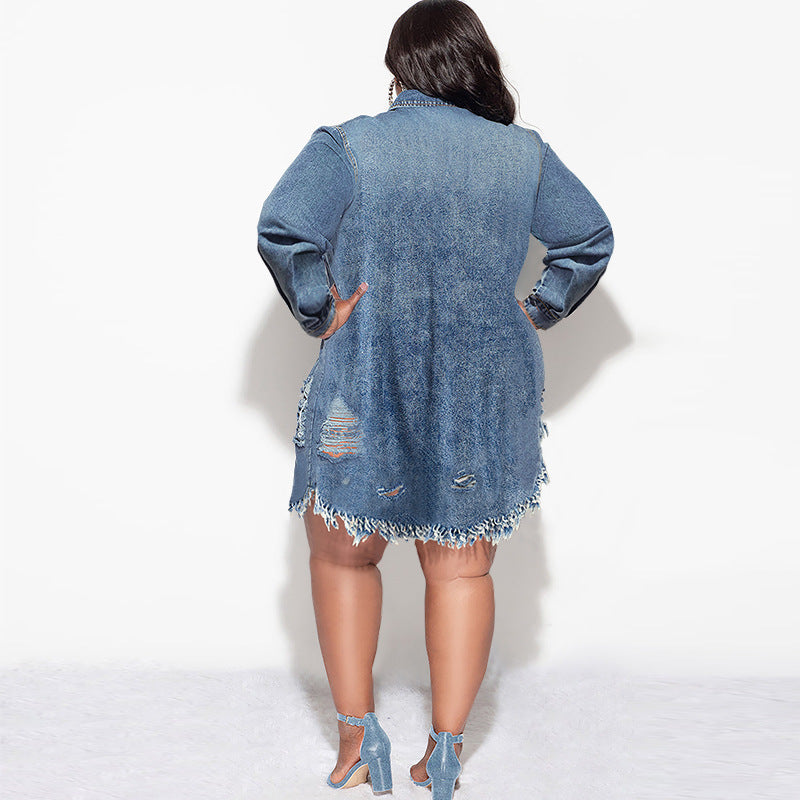Women's Fashion Tassel Ripped Long Sleeves Style Dresses