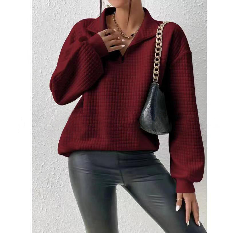 Women's Autumn Comfortable Loose Waffle Solid Color Stand Collar Women's Sweater, Sweater