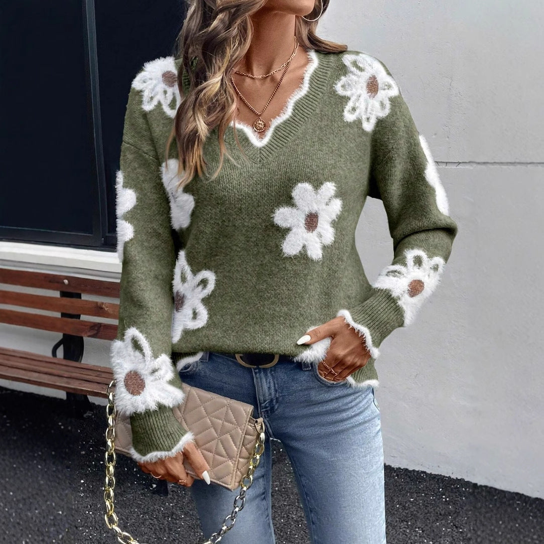 Women's Beautiful Elegant Floral Jacquard Flower Sweaters
