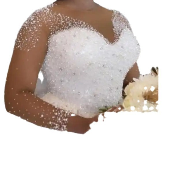 African Bridal Lace Long Sleeve Deep Wedding Dresses