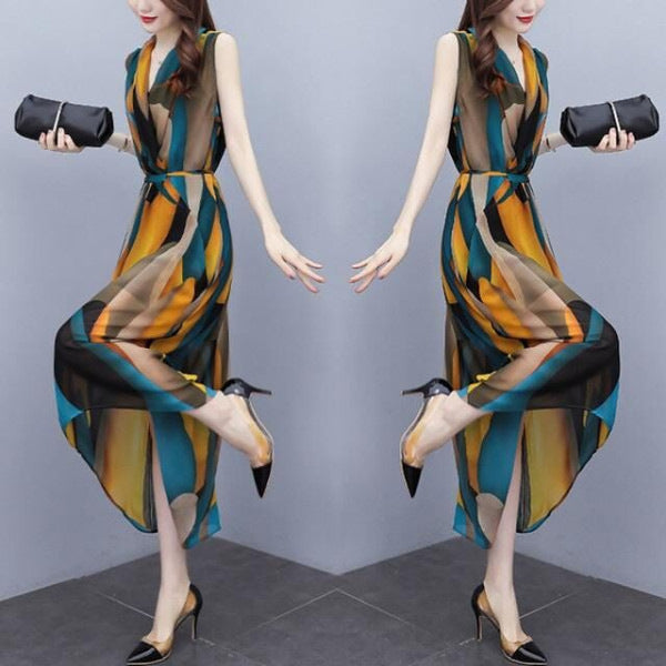Women's Fashion Mom Wear Sleeveless Waist For Dress