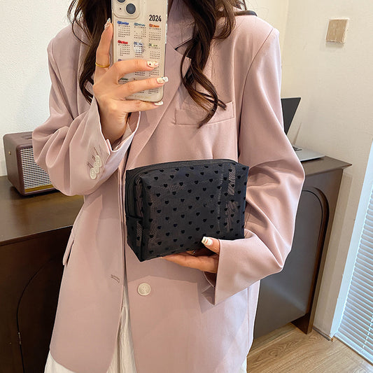 Color Flocking Mesh Clutch Carrying Wash Lock