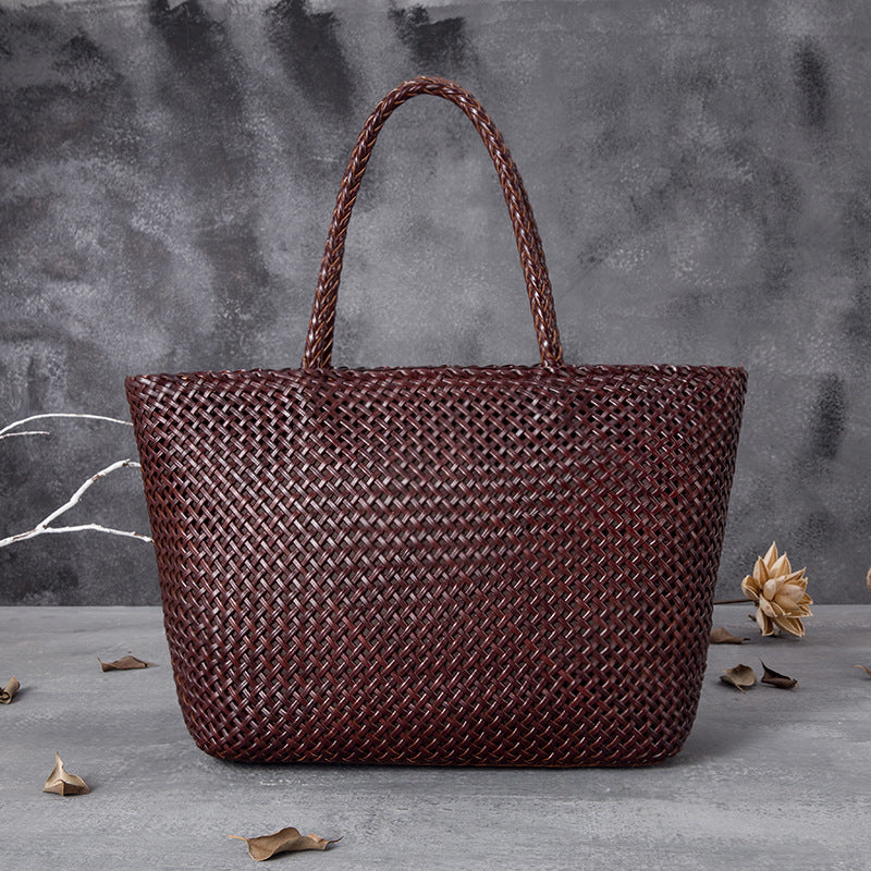 Women's Woven Authentic Leather Hollow Out Shoulder Bags