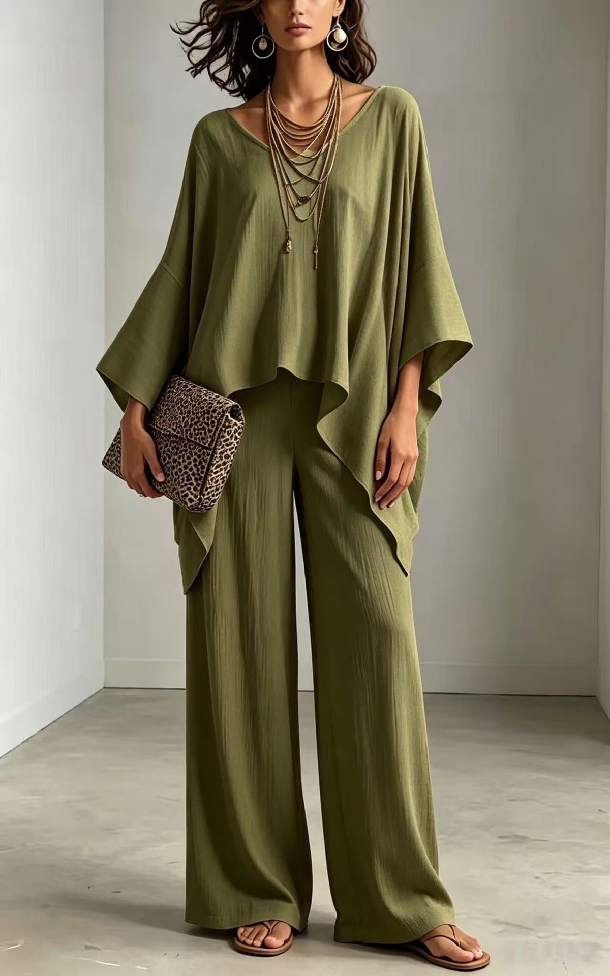 Women's Summer Loose Round Neck Irregular Solid Suits