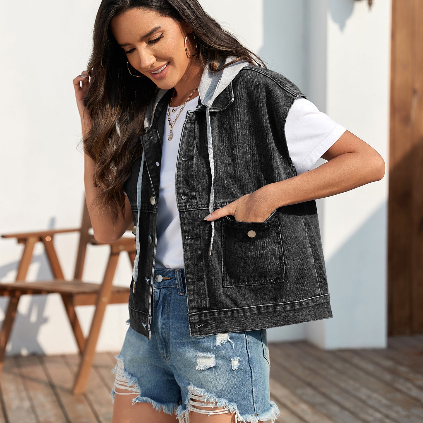 Women's Trade Retro Denim Slim Washed Casual Vests