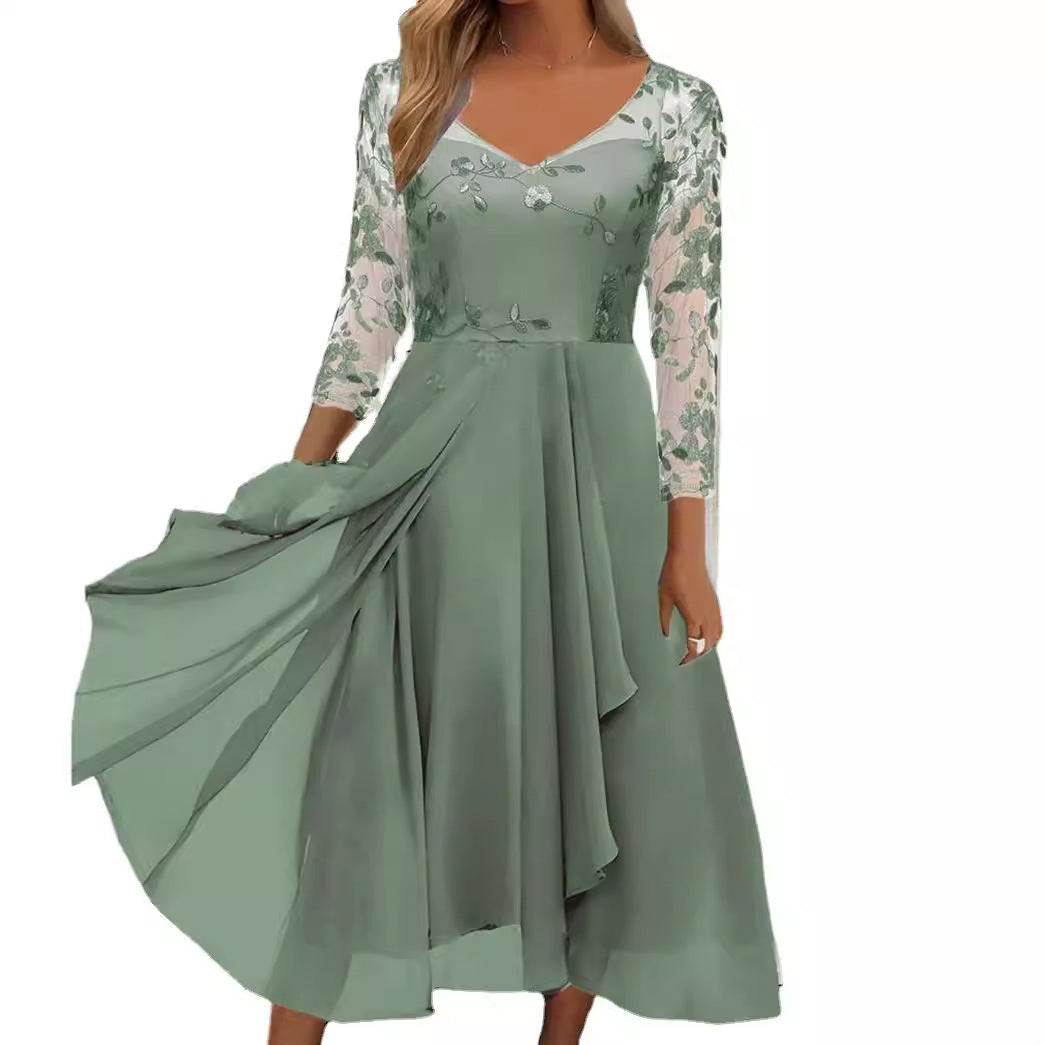 Dress Chiffon Patchwork Mesh Hollow Long Dresses