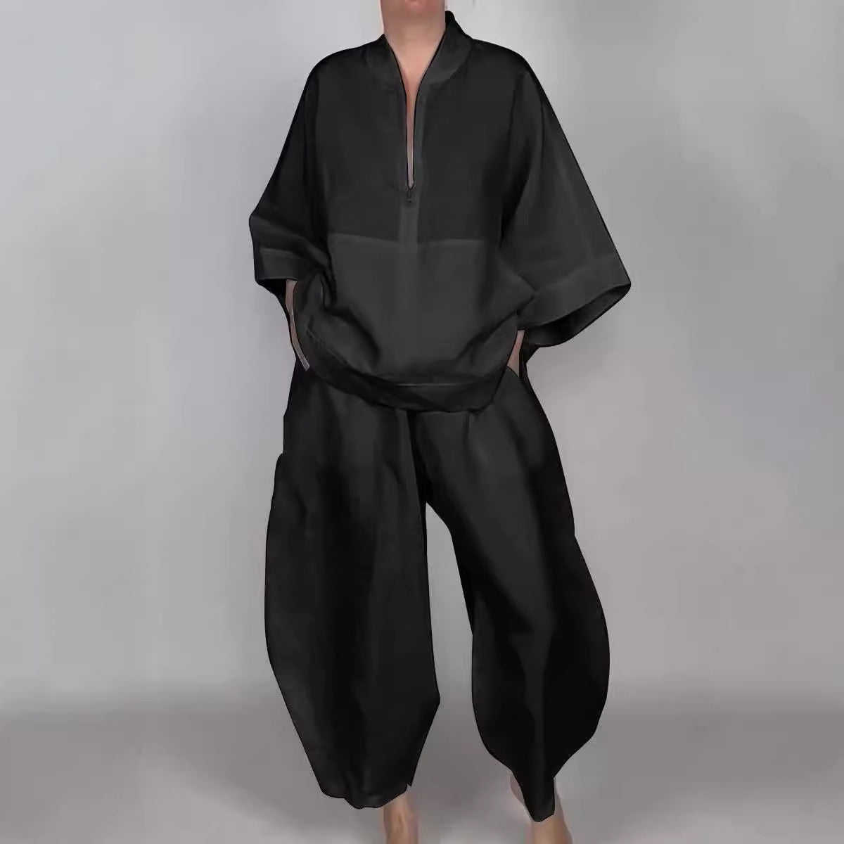 Loose Casual Solid Color Pocket Half Suits