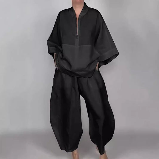 Loose Casual Solid Color Pocket Half Suits