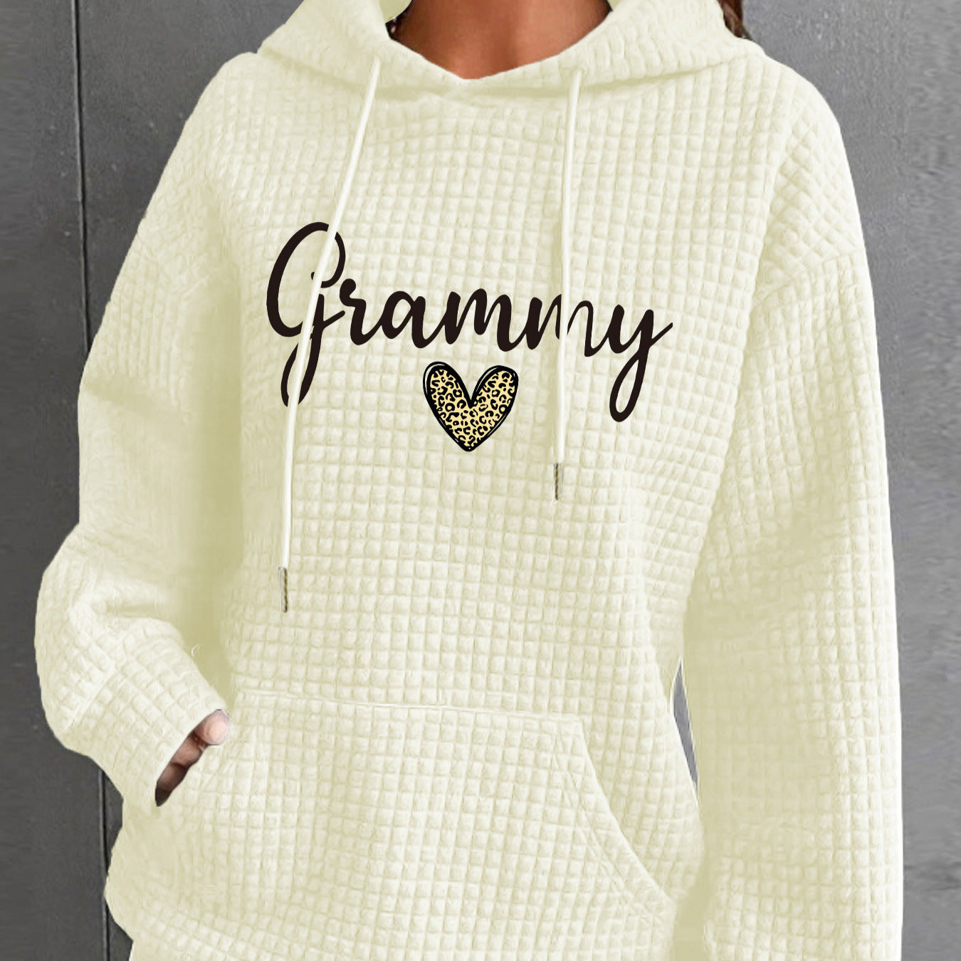 Women's Waffle Hoodie Long Sleeve Printed Fashion Women's Sweater, Sweater