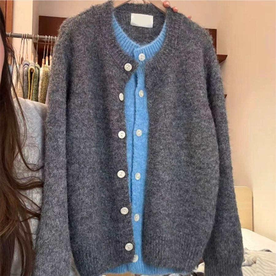 Women's Round Neck Fake Two Pieces Soft Knitwear