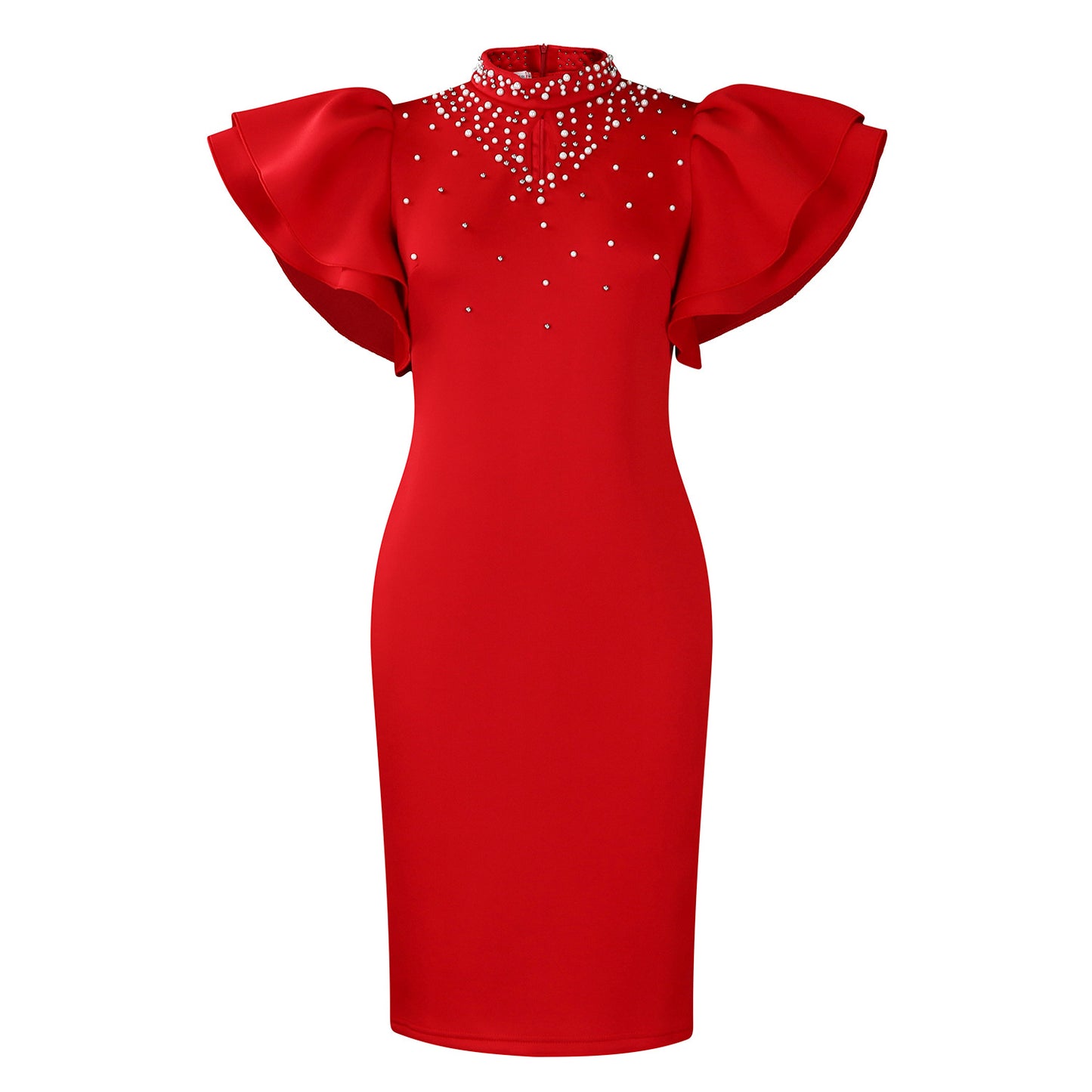 Women's Sexy Ruffle Sleeve Beading Party Dinner Dresses