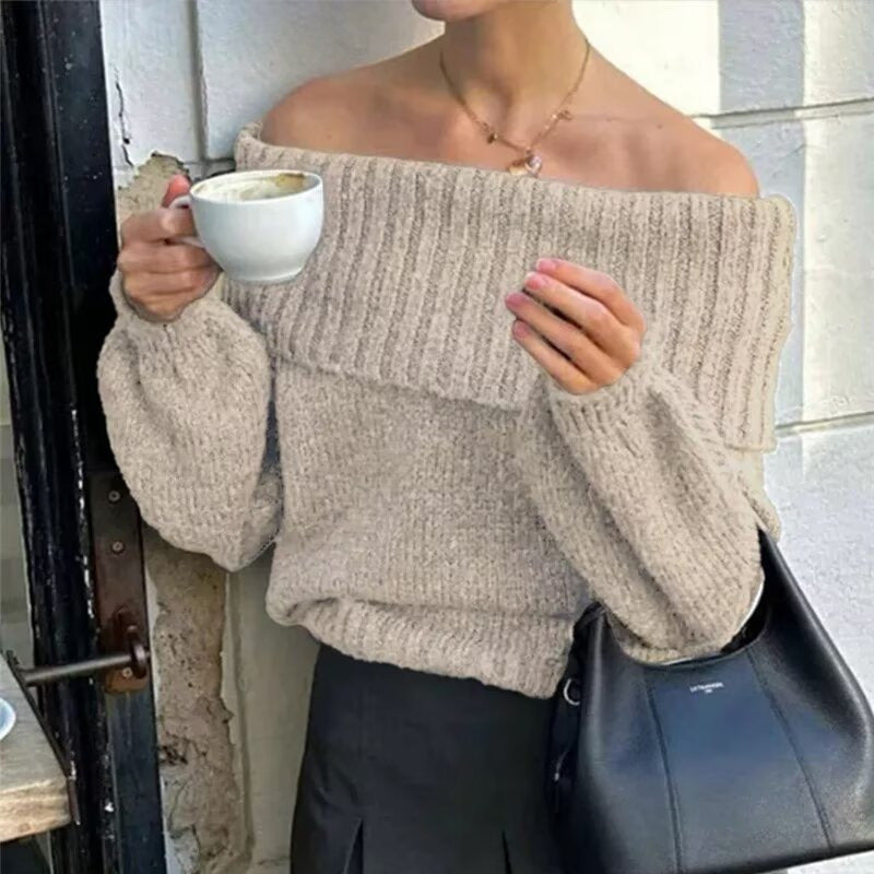 Women's Lapel Pullover Solid Color Versatile Sweaters
