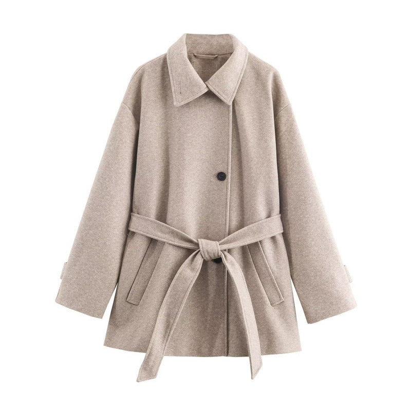 Women's Fashionable Elegant Collar With Belt Soft Coats