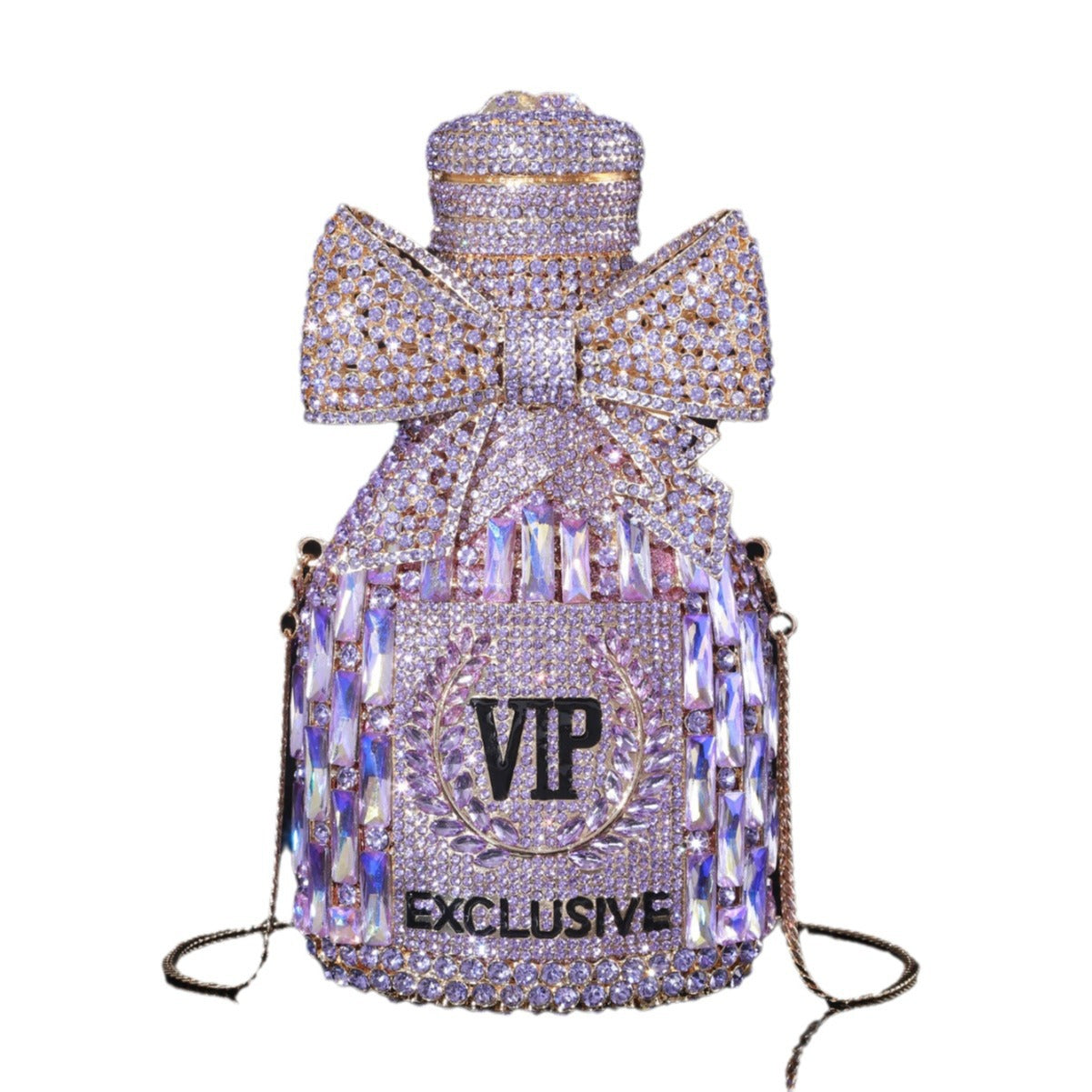 Shiny Champagne Bottle Rhinestone Bow Crystal Chain Evening Bags