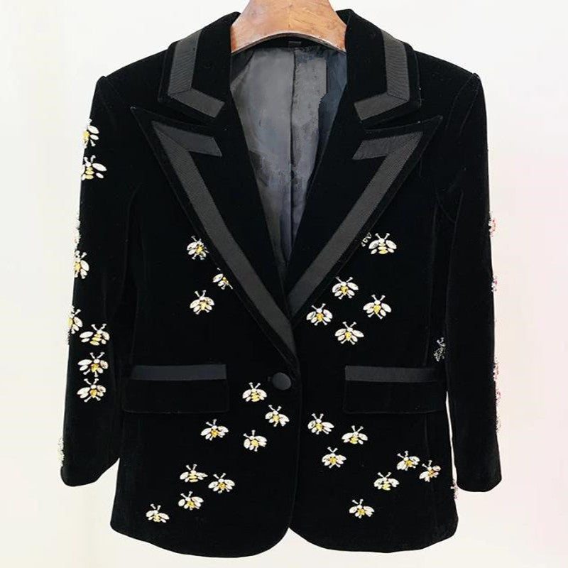 Classic Veet Beaded Bee Mid-length Female Blazers