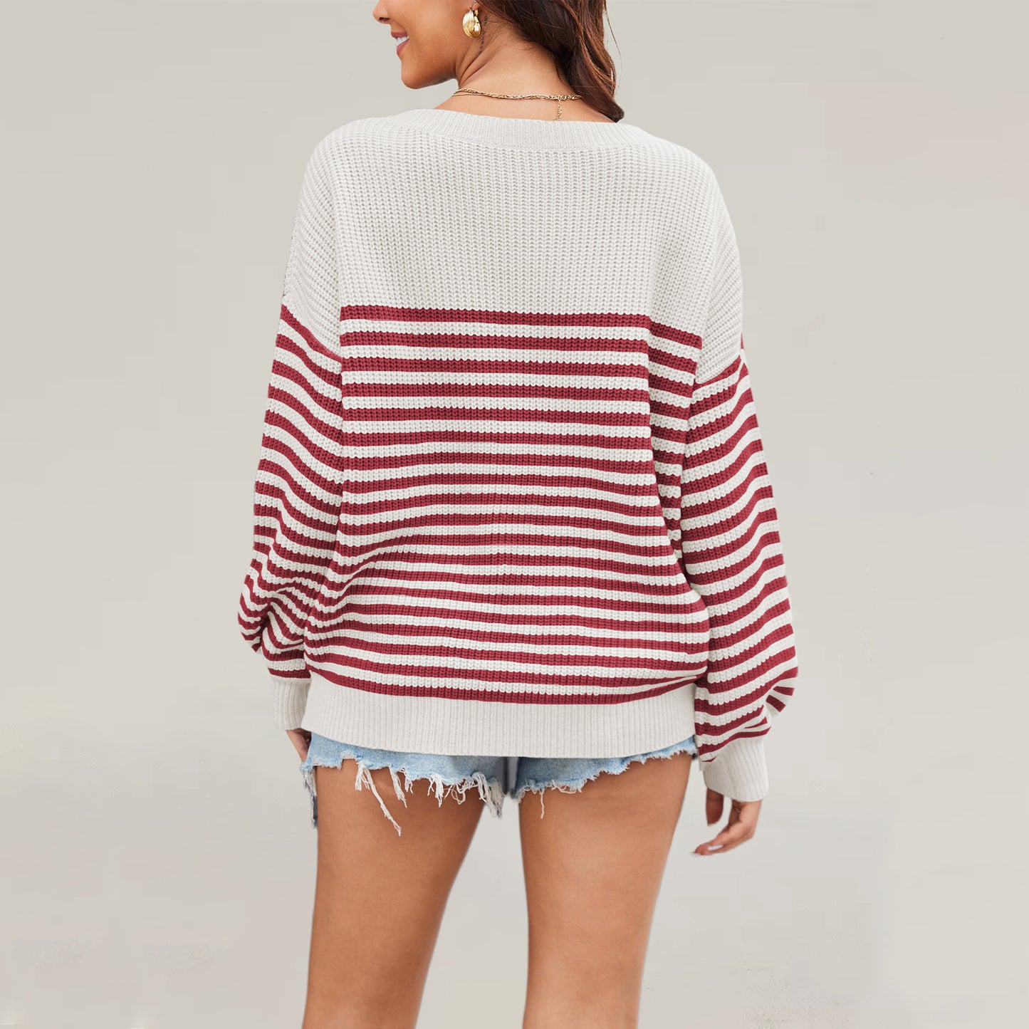 Women's Round Neck Stripes Loose-fitting Oversized Sweaters