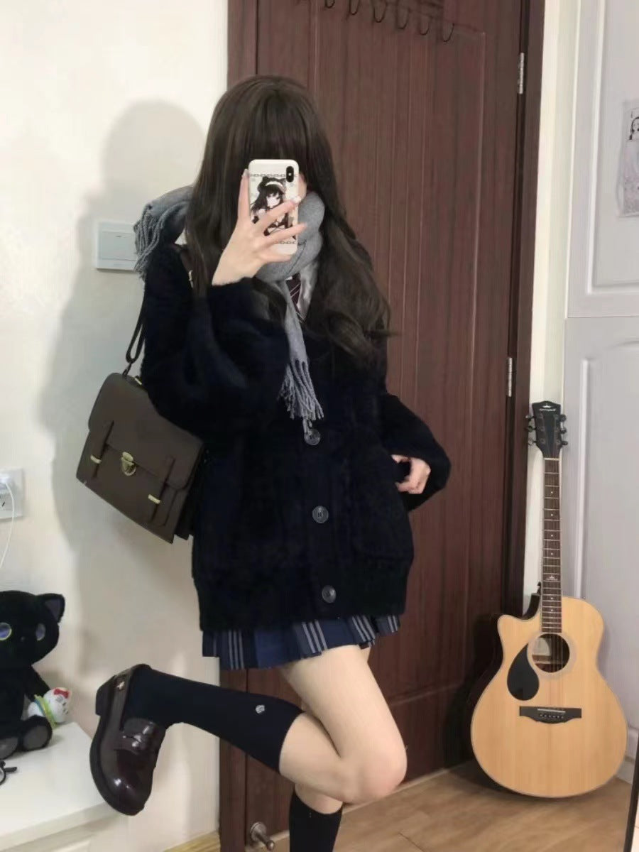 Women's Spring Furry Knitted Small Thick Warm Knitwear