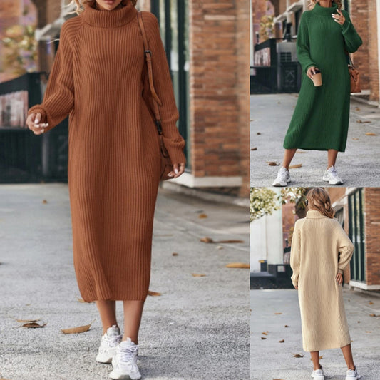 Women's Solid Color Fashion High Collar Long Knitwear