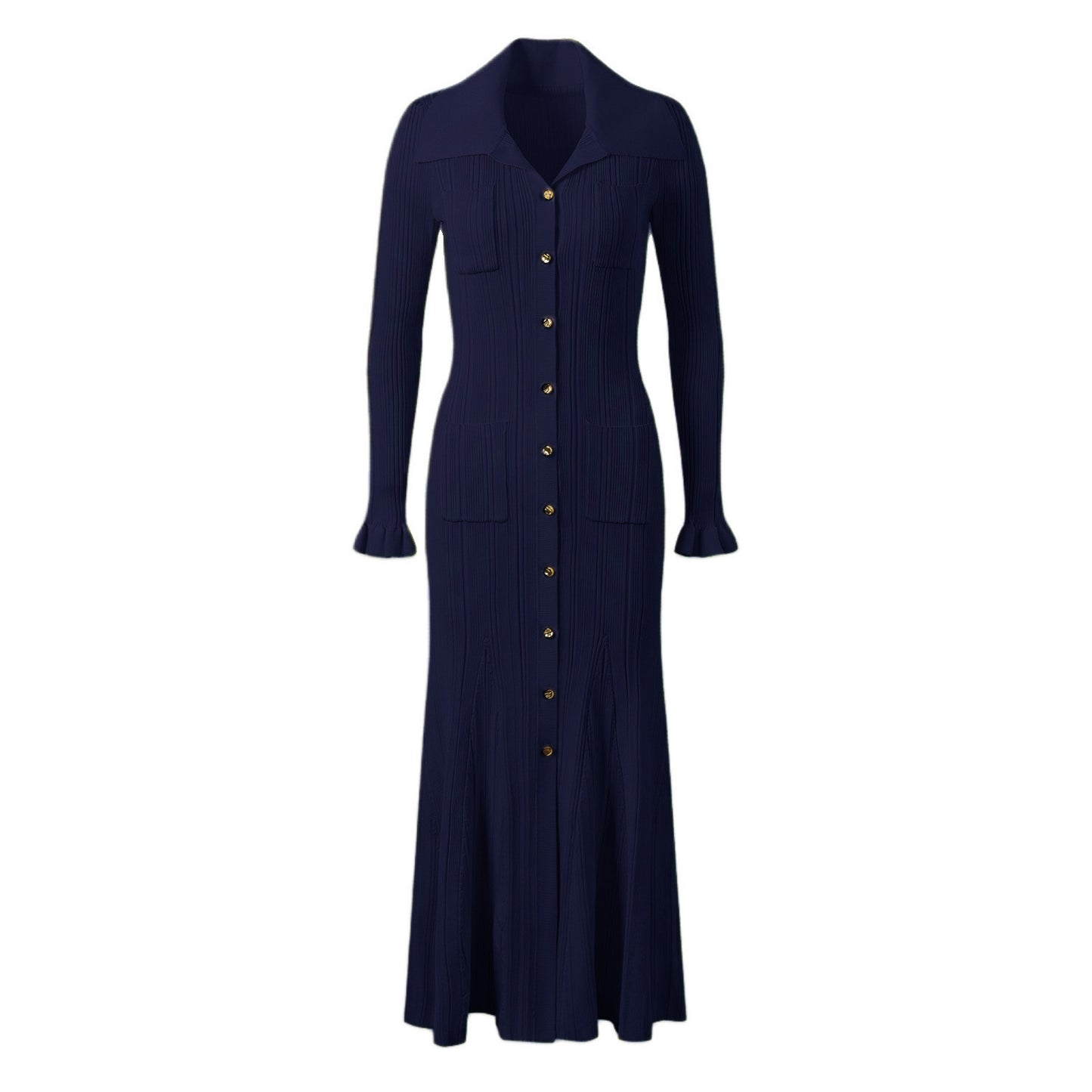 Women's French Elegant Lapel Single Breasted Long Dresses